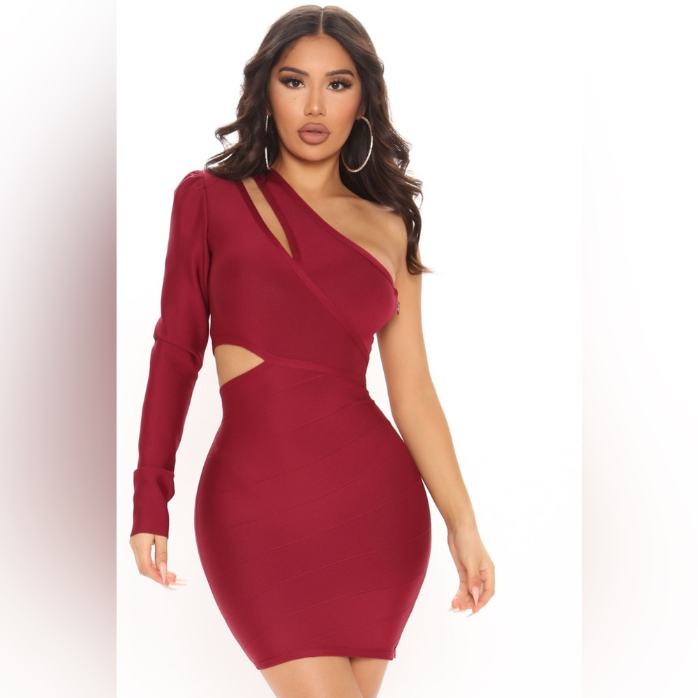 New Fashion Nova mini dress burgundy red bandage cut out XS